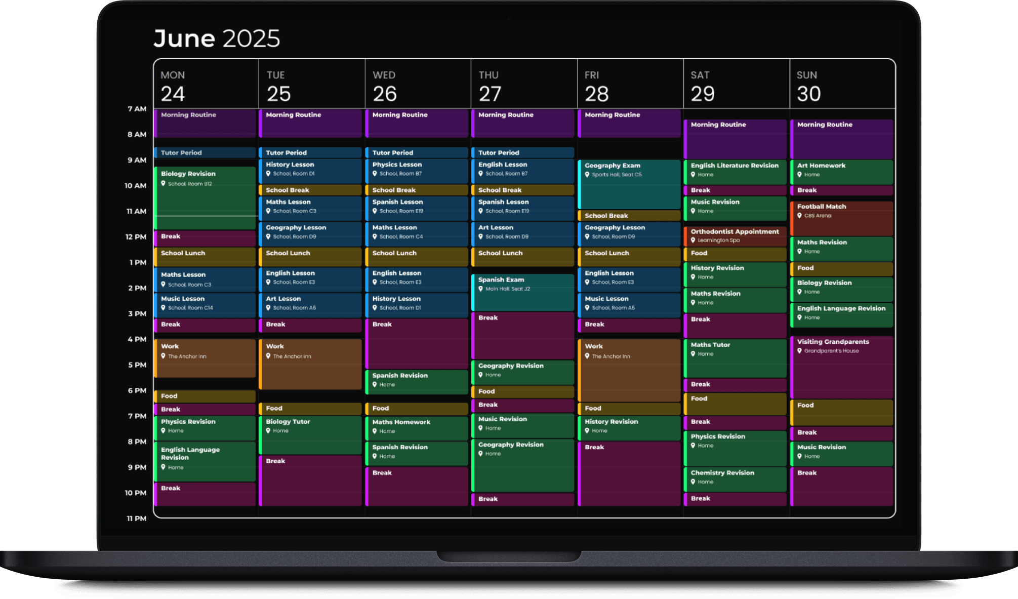 Screenshot of the calendar page on a Macbook